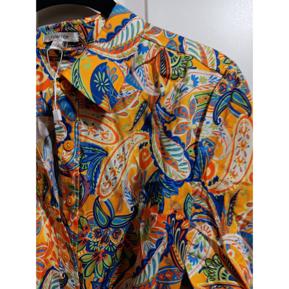 Tyler Boe Ziva Paisley Belted Shirtdres Half Placket Classic Collar - Picture 10 of 14